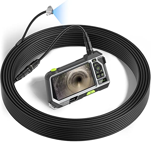 50ft Sewer Inspection Camera, Teslong Drain Pipe Endoscope Borescope, Waterproof Plumbing Camera Snake with Light, NTS500 5-inch 720P Monitor, Fiber Optic Scope for Air Duct HVAC Sewage Line Toilet