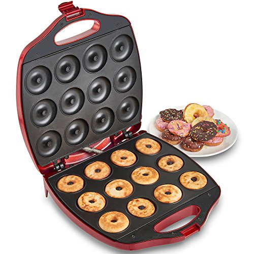 VonShef Mini Donut Maker  Donut Maker Machine for Home, Makes 12 Doughnuts, 1200W, Non-Stick Surface, Safe Cooking for Kids, a Unique Mini Appliance Gift  Red
