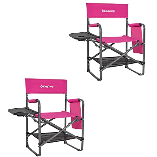 KingCamp Camping Directors Chair with Side Table and Storage Pockets, Folding Director Chairs for Adults, Breathable for Camping, Lawn, Picnic, Beach & Fishing (Pink_2 Pack)