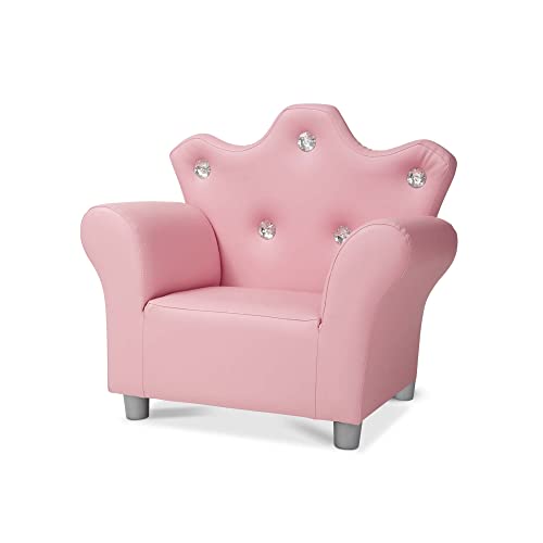 Melissa & Doug Pink Faux Leather Childs Crown-Back Armchair (Kids Furniture) - Princess Chair For Toddlers, Children's Furniture, Pink Chair For Kids