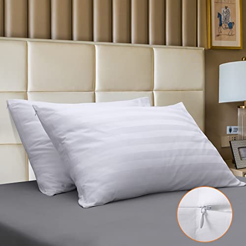 Pillow Cases Queen Size, 100% Egyptian Cotton Pillow Protectors with Zipper, 400 Thread Count Sateen Weave White Pillowcases Queen Size Set of 2, Premium Quality Pillow Covers for Home/Hotel