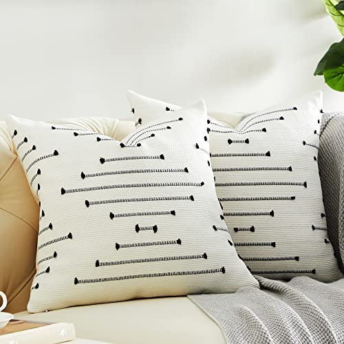 GIGIZAZA Black Boho Pillow Covers 18x18,Set of 2,Cotton Linen Decorative Throw Pillow Covers for Coush Sofa Square Pillow Cushion Case