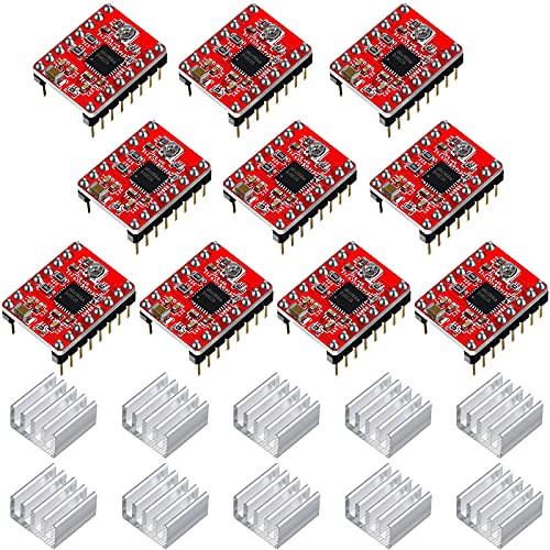 10 Pieces Stepper Motor Driver Module with Heat Sink Compatible with Stepstick Stepper A4988 3D Printer Reprap, CNC Machine or Robotics