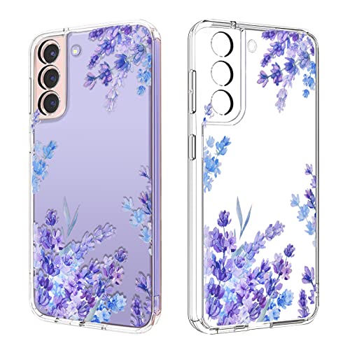 Floral Flower Case Design for Samsung Galaxy S21 FE 5G with Cute Purple Lavender Pattern for Women Girls Clear Slim Soft Silicone TPU Protective Cover Compatible with Galaxy S21 FE 6.4INCH-Purple