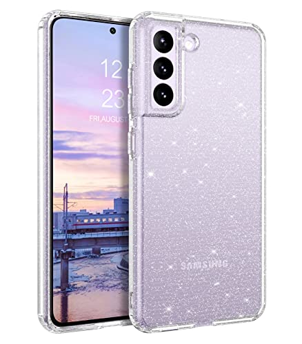 GUAGUA Compatible with Samsung Galaxy S21 FE 5G Case 6.4 Inch Crystal Clear Glitter Sparkle Bling Cover Flexible Soft TPU Slim Thin Shockproof Protective Anti-Slip Case for Galaxy S21 FE, Transparent