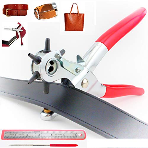 Tytroy 9" Heavy Duty 6-Size Hole Punch with 6" Ruler & Grinding Rod for Leather Belts Handbags Watch-Bands Shoe Straps Plastic Sheet and More