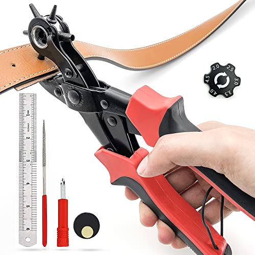 Belt Hole Pounch Tools for Leather - 6 Multi-Hole Sizes Puncher for Belts,Saddles,Dog Collars or Craft Projects,Easily Punches Round Holes