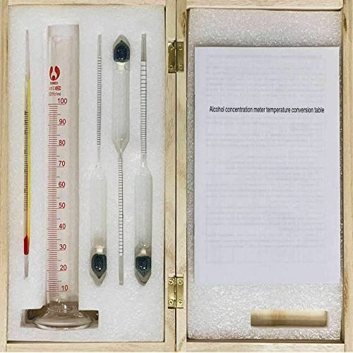 5 Pieces Alcoholmeter Accurate Alcohol Hydrometer Kit 0-100% ABV, for Spirits Whiskey Moonshine Distilling Liquor Testing with Glass Test Jar Carry Wooden Storage Box (Wooden Box)