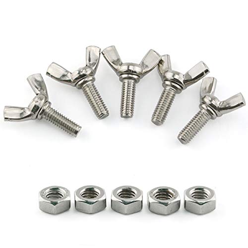 E-outstanding 10pcs M6x16mm 304 Stainless Steel Machine Screws Fastener Thumb Butterfly Screw Wing Bolts with Hex Nut Designed for Tighten Operation by Bare Hands