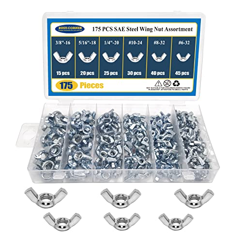 175 PCS Wing Nuts Fasteners Butterfly Wing Nuts SAE Steel Wing Nut Assortment kit from #6 to 3/8
