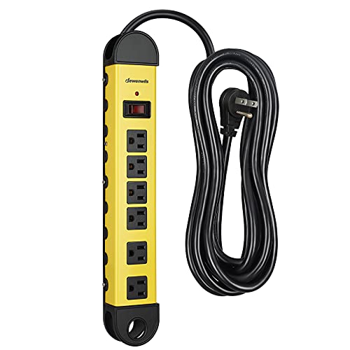 DEWENWILS Metal Power Strip, 6-Outlet Heavy Duty Surge Protector with 15FT Long Cord, 14AWG/3C, 15A Circuit Breaker, 900 Joules, Low Profile Flat Plug, Wall Mountable, UL Listed