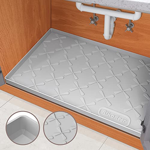 SIKADEER Under Sink Mat for Kitchen Waterproof, 34" x 22" Silicone Under Sink Liner, Up to 3.3 Gallons Liquid, Kitchen Bathroom Cabinet Mat-Fits Cabinets with Max Dimensions of 34" x 24"