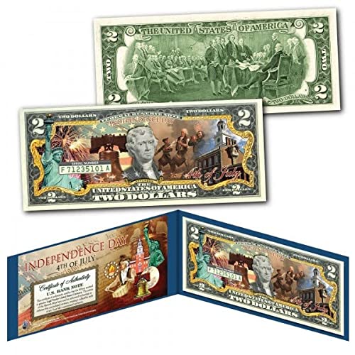 July 4th 1976 Bicentennial Images Uncirculated Two Dollar Bill Special Edition Collectible Display Holder and Certificate