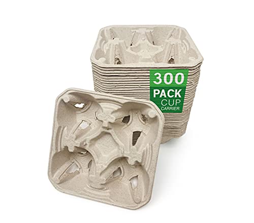 Croki 4 Cup Drink Carrier - 300 Count - Biodegradable Holder for Hot or Cold Drinks - For Food Delivery or To-Go, Uber Eats, DoorDash, Grubhub