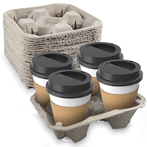 4 Cup Pulp Fiber Drink Carrier for 8-32 oz Cups - Biodegradable and Great for All Your Beverage Needs by MT Products - (25 Pieces)