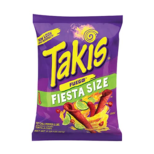 Takis Fuego Rolled Spicy Tortilla Chips, Hot Chili Pepper Lime Flavored Hot Chips, 4 Ounce Fiesta Size Bag