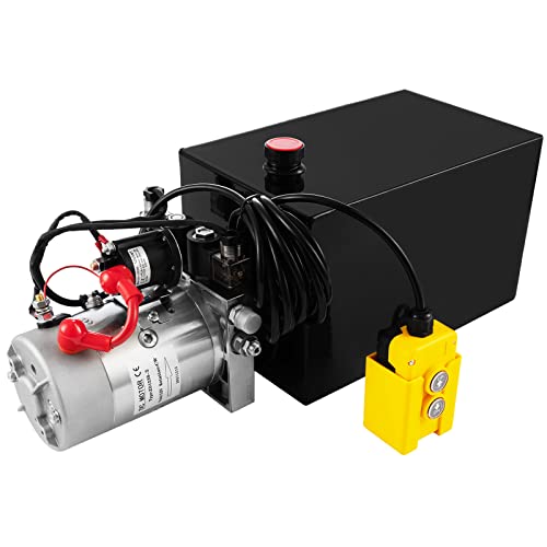 TOPDEEP Hydraulic Pump 15 Quart Double Acting Dump Trailer Hydraulic Pump DC 12V, Hydraulic Power Unit Metal Reservoir Horizontal Mount for Dump Truck Car Lifting Remotely Controlled