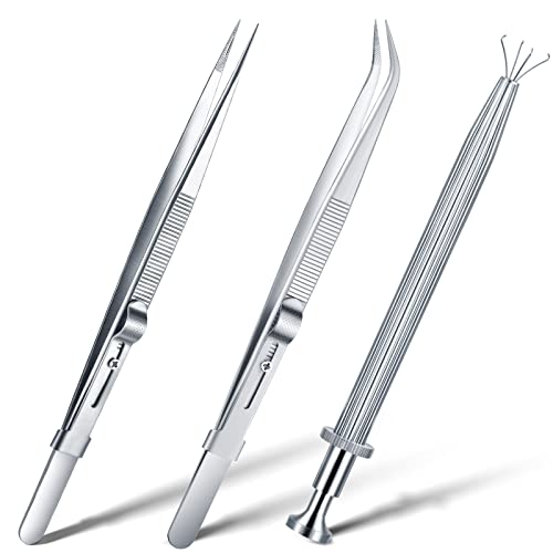 3 Pack Diamond Stone Jewelers Tools Holder Pick up Tool Stainless Steel Tweezers Diamond Claw Tweezers Parts Beads Diamond Gems Prong Tweezer Grabber Jewelry Locking Tweezers (Claw and Tweezers)