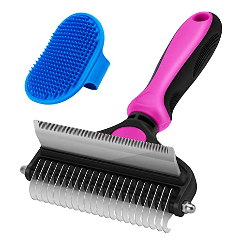 CGBE Pet Deshedding Brush, 2 in 1 Undercoat Rake for Dogs, Dematting Comb Grooming Brush For Dogs And Cats Shedding, Dematting Tool for Large Dogs Matted Long Hair