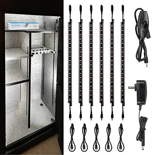 TORCHSTAR LED Safe Lighting Kit, (6) 12 Inch Linkable Light Bars + Rocker Switch + UL Power Adapter, 900LM, Input 100-240V, for Under Cabinet Gun Safe Locker Closet Showcase, 5000K Daylight