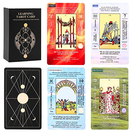 shoprotik Tarot Cards for Beginners,Tarot Cards with Meanings on Them,Learning Tarot Deck with Keywords, Chakra, Planet, Zodiac
