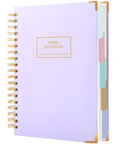 Hardcover Spiral Notebook with Tabs 8"x10" Large Spiral Lined Journals for Women with Dividers 240 Pages College Ruled Composition Notebook 5 Subject Notebooks for Work, Back to School, Gifts, Purple