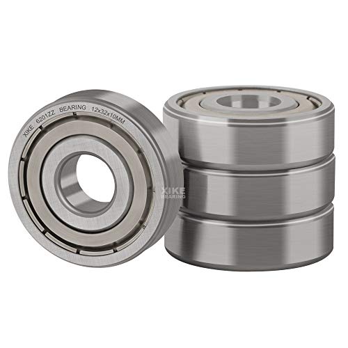 XiKe 4 Pcs 6201ZZ Double Metal Seal Bearings 12x32x10mm, Pre-Lubricated and Stable Performance and Cost Effective, Deep Groove Ball Bearings.