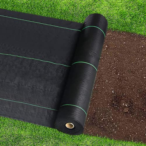 WEEDING 4ft x300ft Weed Barrier Landscape Fabric, 3.2oz Woven Heavy Duty Garden Ground Cover for Weeds Control (Bonus 4 U-Shaped Securing Pegs & Mat), Black