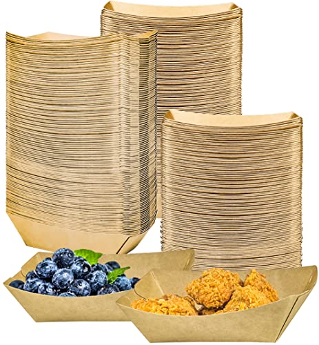 MotBach 180 Pack 1/2 lb Disposable Kraft Food Paper Trays, Small Eco-Friendly Paper Take Out Food Serving Boats Mini Paper Serving Trays for Party Snacks French Fries Nachos Tacos BBQ (Brown)