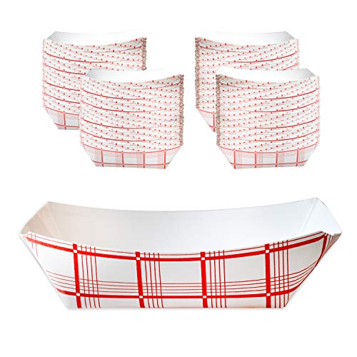 [500 Pk] 1/4 LB Paper Food Boats| French Fry Trays| White and Red Checked Paper Food Trays| Tiny Paper Plates| Nachos Tacos BBQ Concession Party Snacks| Hot/Cold|