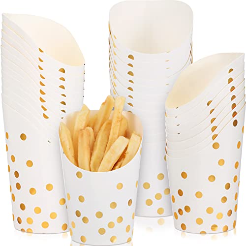 French Fries Holder 14 oz Polka Dots Disposable Paper French Fry Cups Charcuterie Cups Popcorn Boxes Paper Cones for Food Kraft Paper Cups Holder Wedding Food Trays for Popcorn Ice Cream (100)