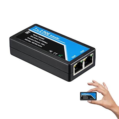 Revotech 2 Port POE Extender POE+ Repeater 100 Meters(328 ft) Extender 1 in 2 Out Comply IEEE 802.3af/at Standard 10,100Mbps for Security POE Camera Over Cat5/Cat6 or UTP Cables(POE5003)