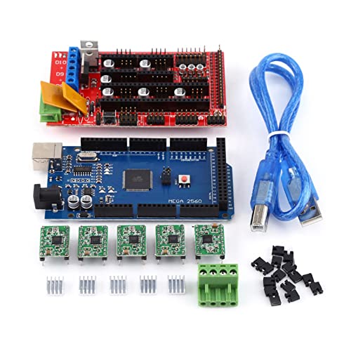 RAMPS 1.4 Controller + MEGA2560 R3 Board + 5pcs Soldered A4988 Stepper Motor Drivers + 5pcs Heat Sinks + 19pcs Jumpers with USB Cable for RepRap 3D Printer Kit