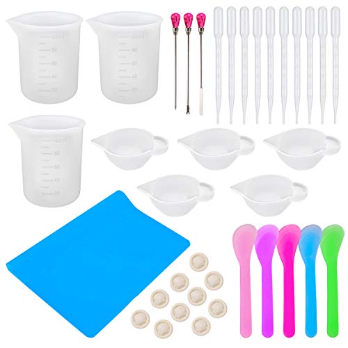 Elisel Resin Casting Tool Kits,Silicone Mixing Cups Silicone Measuring Cups Plastic Transfer Pipettes Mixing Sticks and Silicone Mat for DIY Resin Casting Painting Jewelry Making