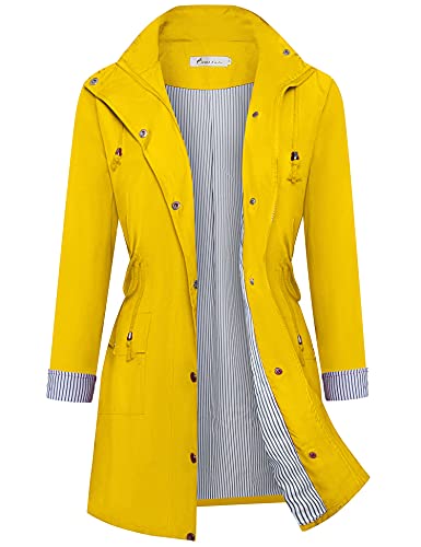 Twinklady Rain Jacket Women Windbreaker Striped Climbing Raincoats Waterproof Lightweight Outdoor Hooded Trench Coats Yellow XL