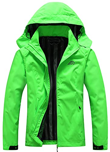 OTU Women's Waterproof Rain Jacket Lightweight Hooded Raincoat for Hiking Travel Outdoor Fluorescent Green XXL