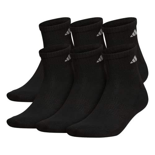 adidas Men's Athletic Cushioned Quarter Socks (with Arch Compression for a Secure fit (6-Pair), Black/Aluminum 2, Large