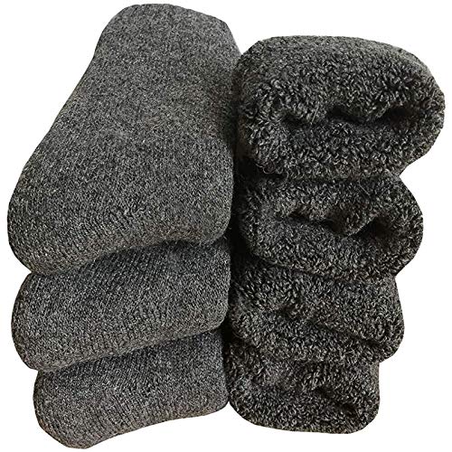 Mens Heavy Thick Wool Socks - Soft Warm Comfort Winter Crew Socks (Pack of 3), Grey, Size 6-12