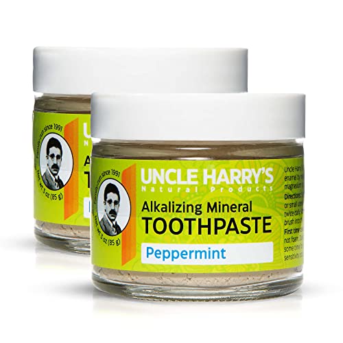 Uncle Harry's Peppermint Remineralizing Toothpaste | Natural Whitening Toothpaste Freshens Breath & Promotes Enamel | Vegan Fluoride Free Toothpaste (2 Pack)