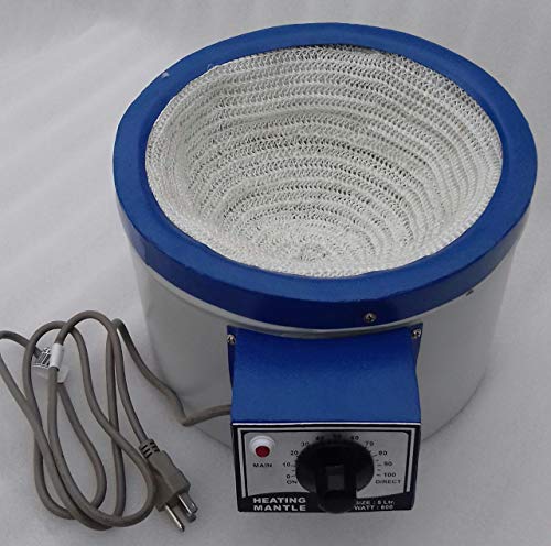 110v Heating Mantle 5000mL / 5 Liter for Round Bottom Flask 600 Watts Overall Size 36.57 cms x 19.55 cms x 27.94 cms and Inner Sleeve Size 23.36 cms