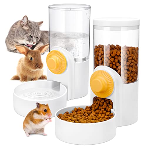 Jspupifip 35oz Rabbit Automatic Food Water Dispenser,Hanging Pet Food Water Dispenser Cage Automatic Feeder Set for Small Cats Dogs Rabbit Chinchilla Guinea Pig Hedgehog Ferret(White)