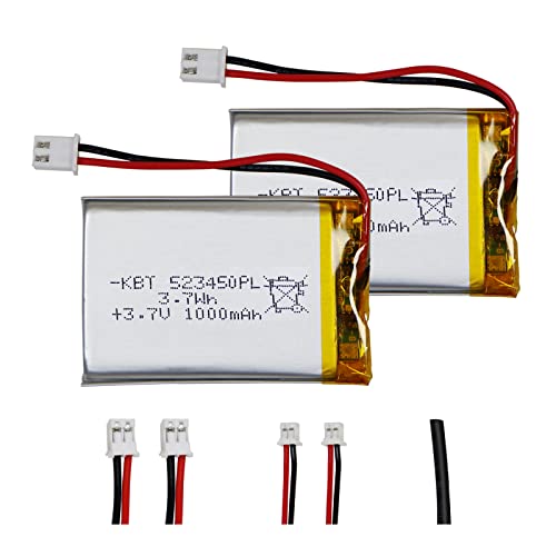 KBT 3.7V 1000mAh Li-Polymer Battery: 523450 Lipo Rechargeable Lithium-ion Replacement Batteries with PH 2.54 JST Connector, PH1.25/2.0 JST Connector for Replacement - 2Pack