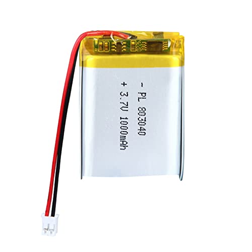 AKZYTUE 3.7V 1000mAh 803040 Lipo Battery Rechargeable Lithium Polymer ion Battery with JST Connector