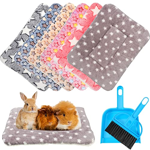 Yulejo 6 Pieces Guinea Pig Bed Plush Hamster Mat Bunny Bed Small Animal Sleeping Bedding Pads with Cleaning Dustpan Brush for Chinchilla Squirrel Hedgehog Small Animals (Cute Color, Star)