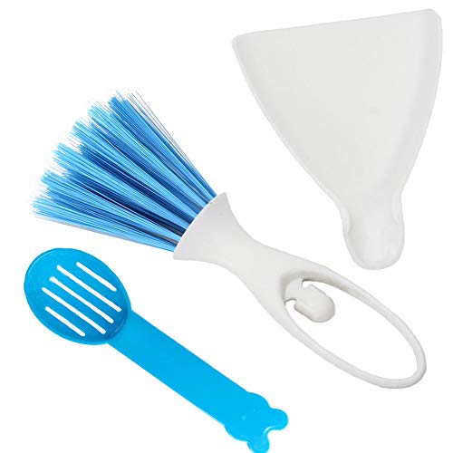 SEIS 3 Pack Hamster Dustpan and Broom Set Mini Guinea Pig White Dancer Design Besom Chinchillas Sweeper Cavy Cage Clean Hedgehogs Scooper for Small Animal (Blue)