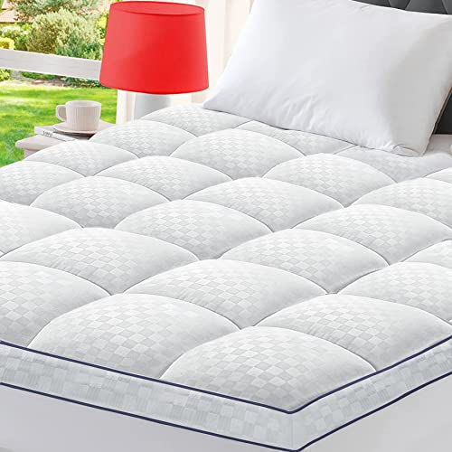 BedLuxury Queen Mattress Topper Extra Thick Cooling Mattress Pad Cover for Back Pain Pillow Top Plush Soft Protector with 8-21 Inch Deep Pocket - White