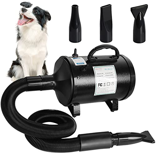 display4top Dog Dryer,2400W Dog Blow Dryer,3.2HP Speed Adjustable Heat Temperature Dog Hair Dryer,High Velocity 3 Different Nozzles Dog Blower Grooming Dryer,Adjustable Temperature Pet Dryer