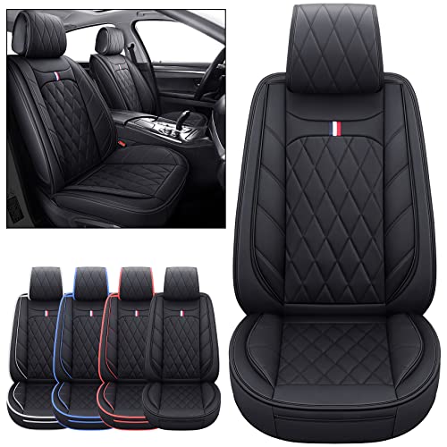 Aierxuan Front Captain Seat Covers Waterproof Leather Universal Compatible with Honda Civic CRV Toyota 4Runner Corolla Pilot Rogue Murano Pathfinder Armada Forte Cherokee (2 PCS Front, Black)