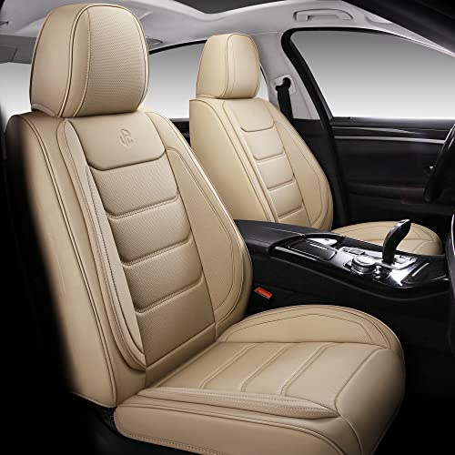 Isen-CoverAuto Full Coverage Faux Leather Car Seat Covers Universal Fit for Most Cars,Trucks,Sedans and SUVs with Waterproof Leatherette in Automotive Seat Cover Accessories (Beige)