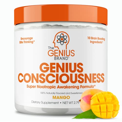 Genius Consciousness, Super Nootropic Brain Supplement Powder, Mango - Boost Focus, Cognitive Function, Concentration & Memory Booster - Alpha GPC & Lions Mane Mushroom for Neuro Energy & IQ